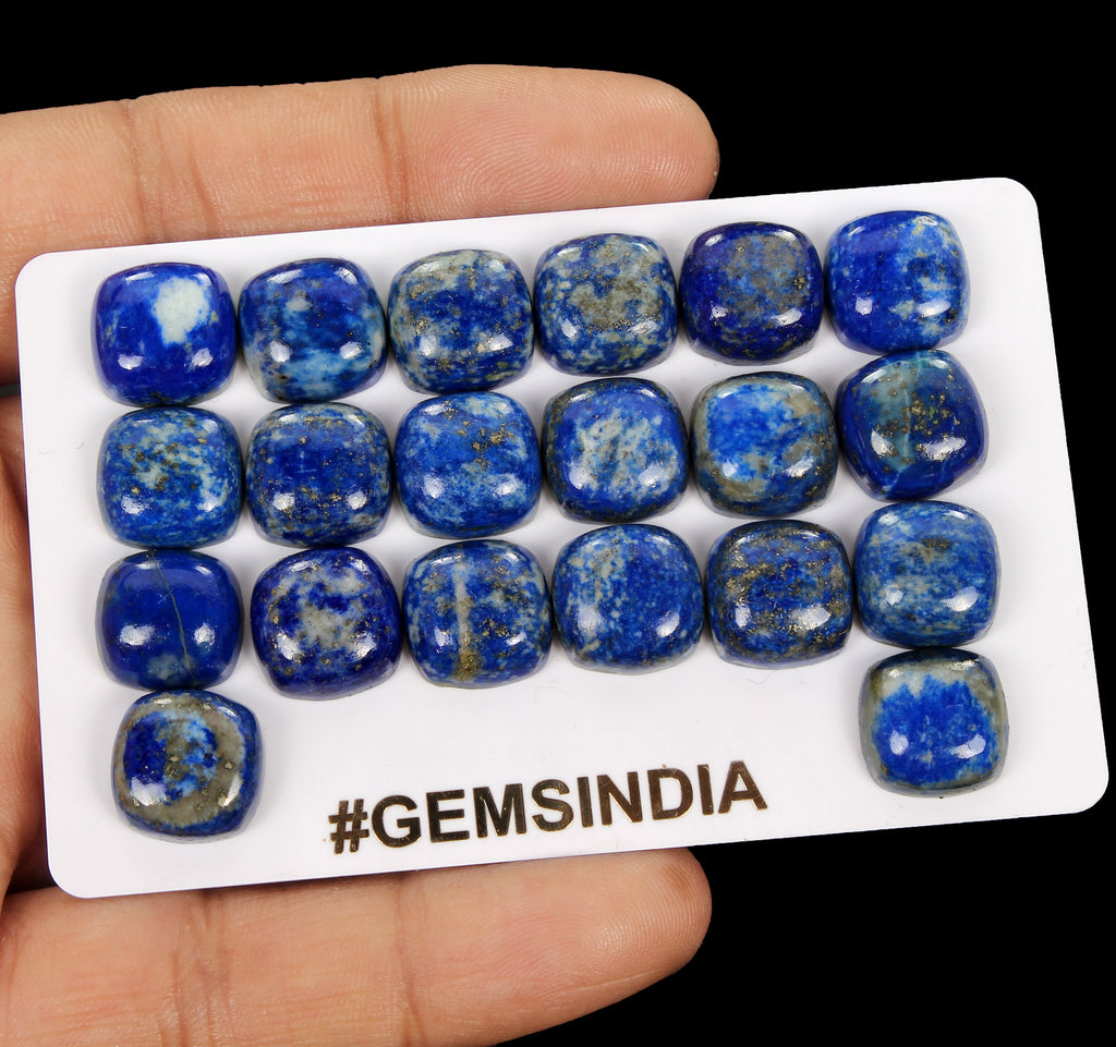 20 Pcs Natural Lapis Lazuli 12mm Calibrated Cushion Loose Cabochon Gemstones Lot