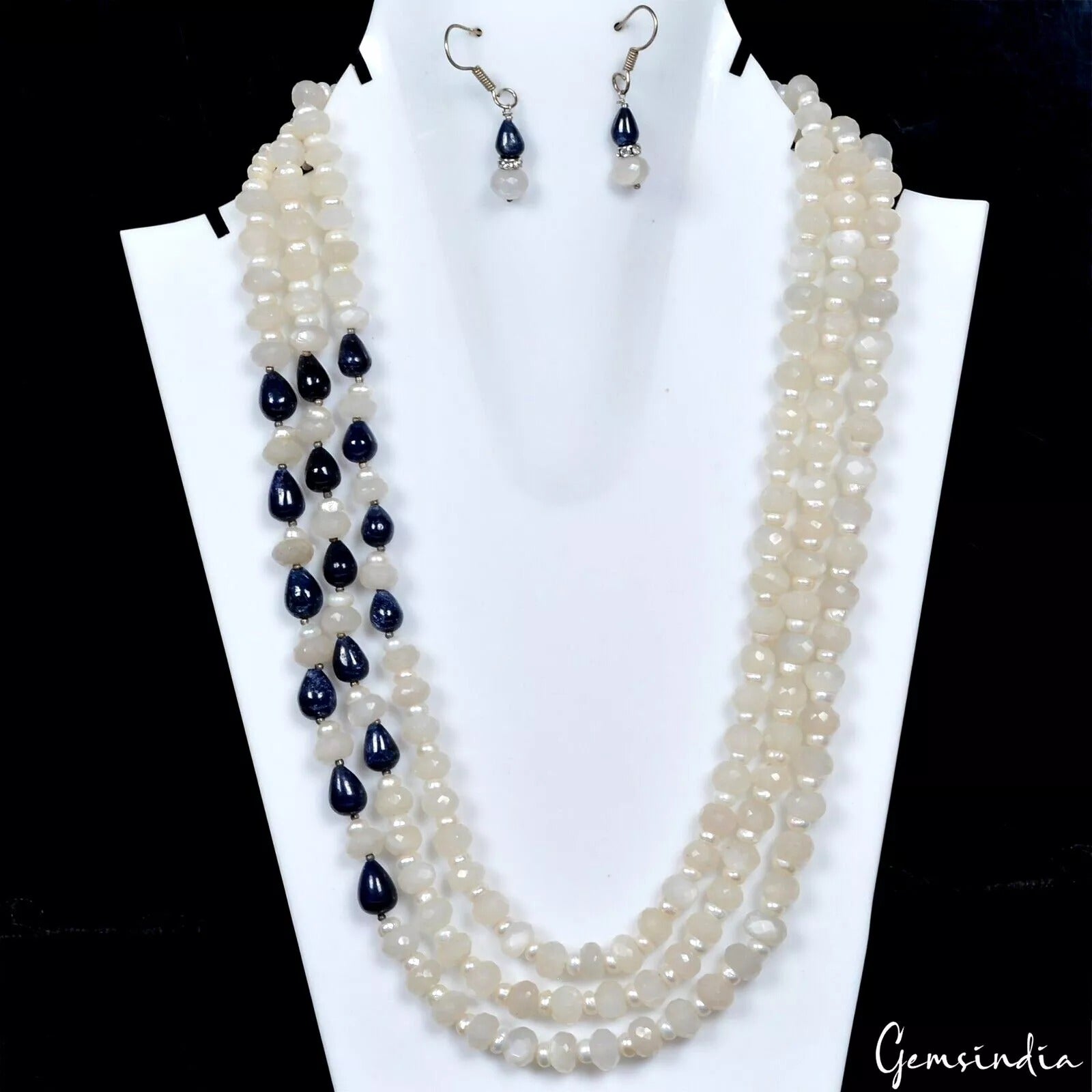 Designer Natural Moonstone Sapphire Pearl Beaded Handmade Jewelry Set 655.50 Cts