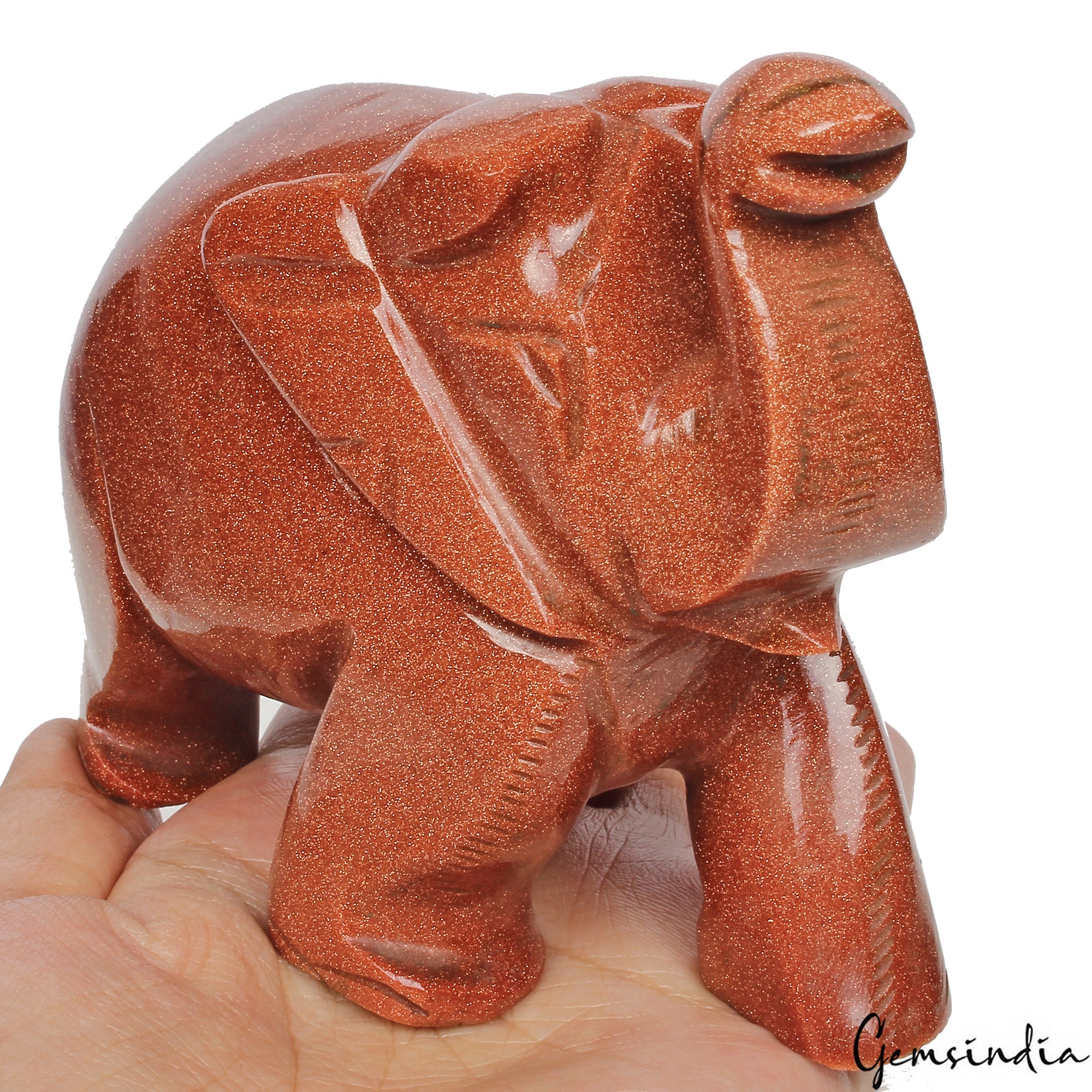 2780Ct Natural Brown Sunstone Trunk up Elephant Hand Crafted/Home Decor Gemstone