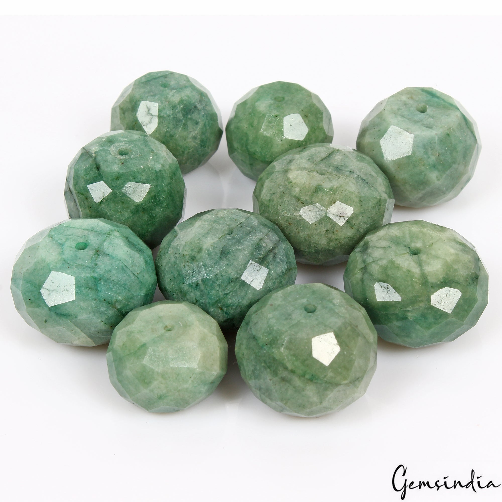 800 Ct/10Pcs Natural Green Brazilian Emerald Round Cut Drill Bead Loose Gems Lot