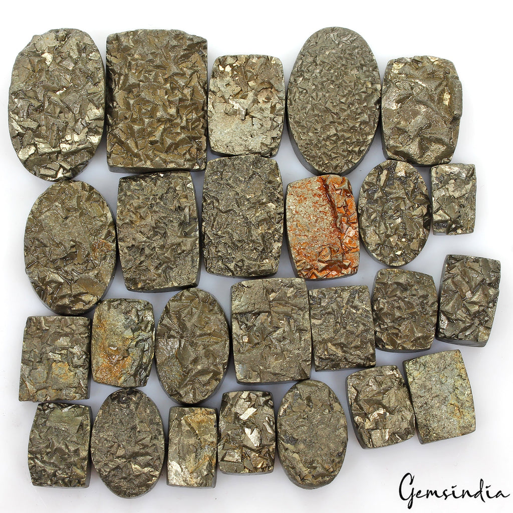 27 Pcs Lot 100 % Natural Golden Pyrite Druzy Mix Cabochon Loose Gemstones~1270Ct