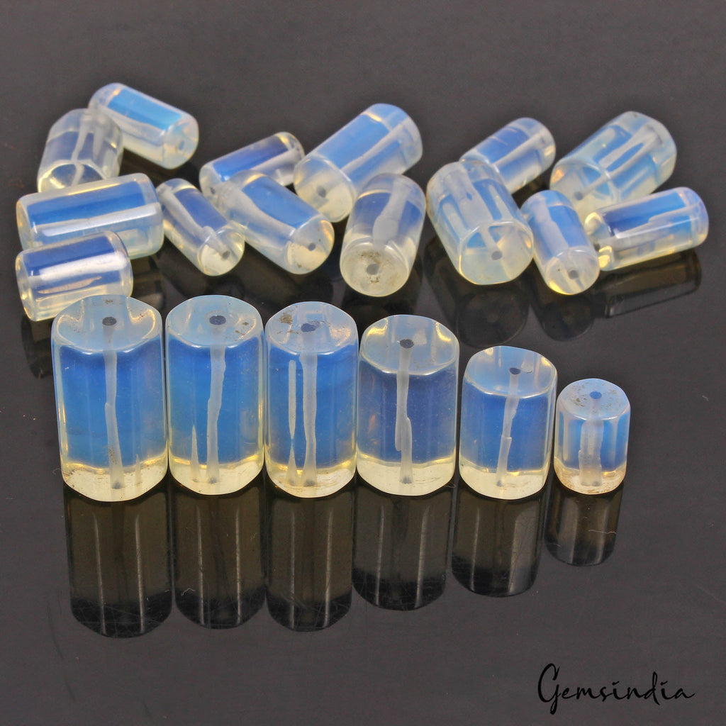 410 Cts/20 Pcs Hydro Rainbow Shine Opalite Cylinder Shape Drill Beed Spacer Gems