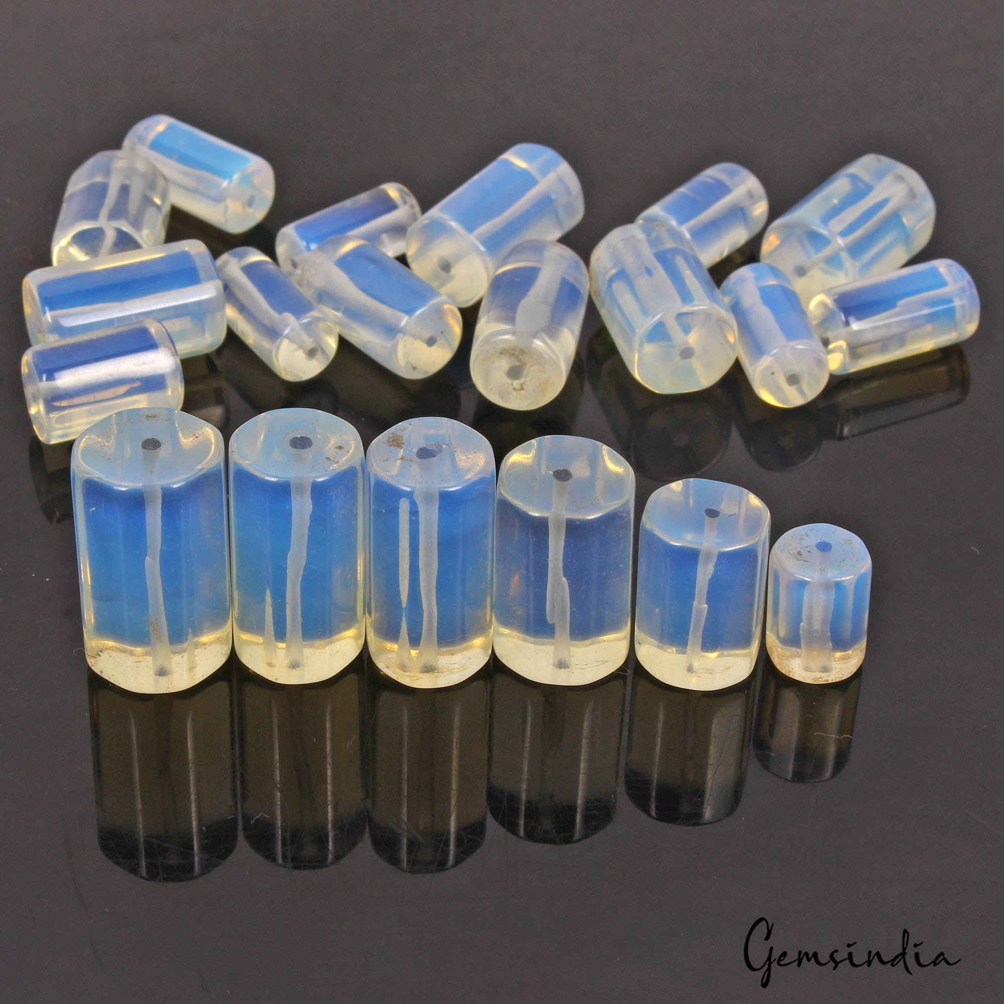410 Cts/20 Pcs Hydro Rainbow Shine Opalite Cylinder Shape Drill Beed Spacer Gems