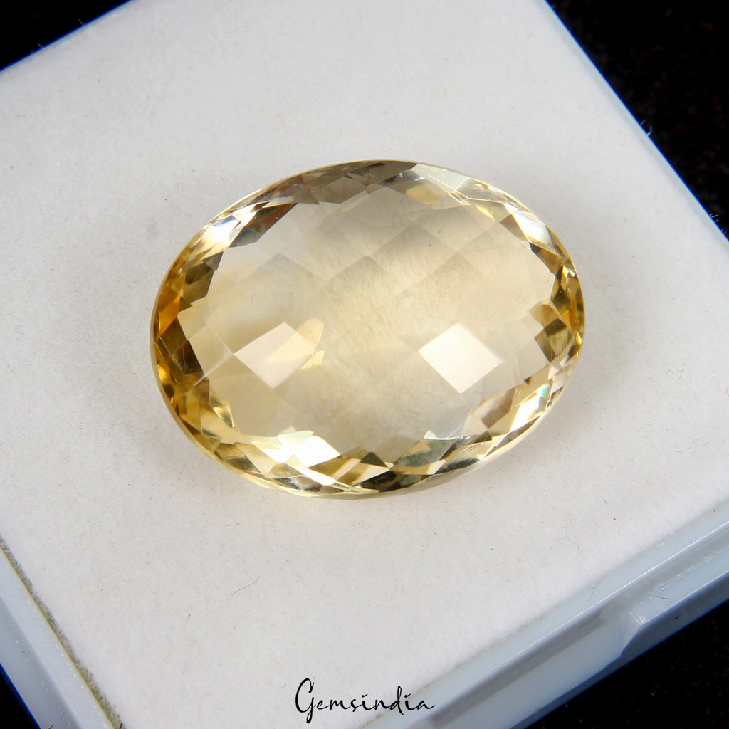 VVS 19.40 Ct Natural Citrine Oval Checker Cut 20mmx16mm Certified Loose Gemstone