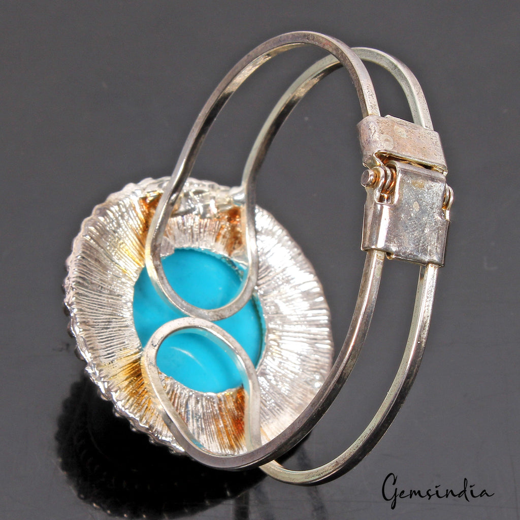 42.60 Gram Blue Round Hand Carved Bangle Bracelet Antique Fashion Jewelry 2.4"