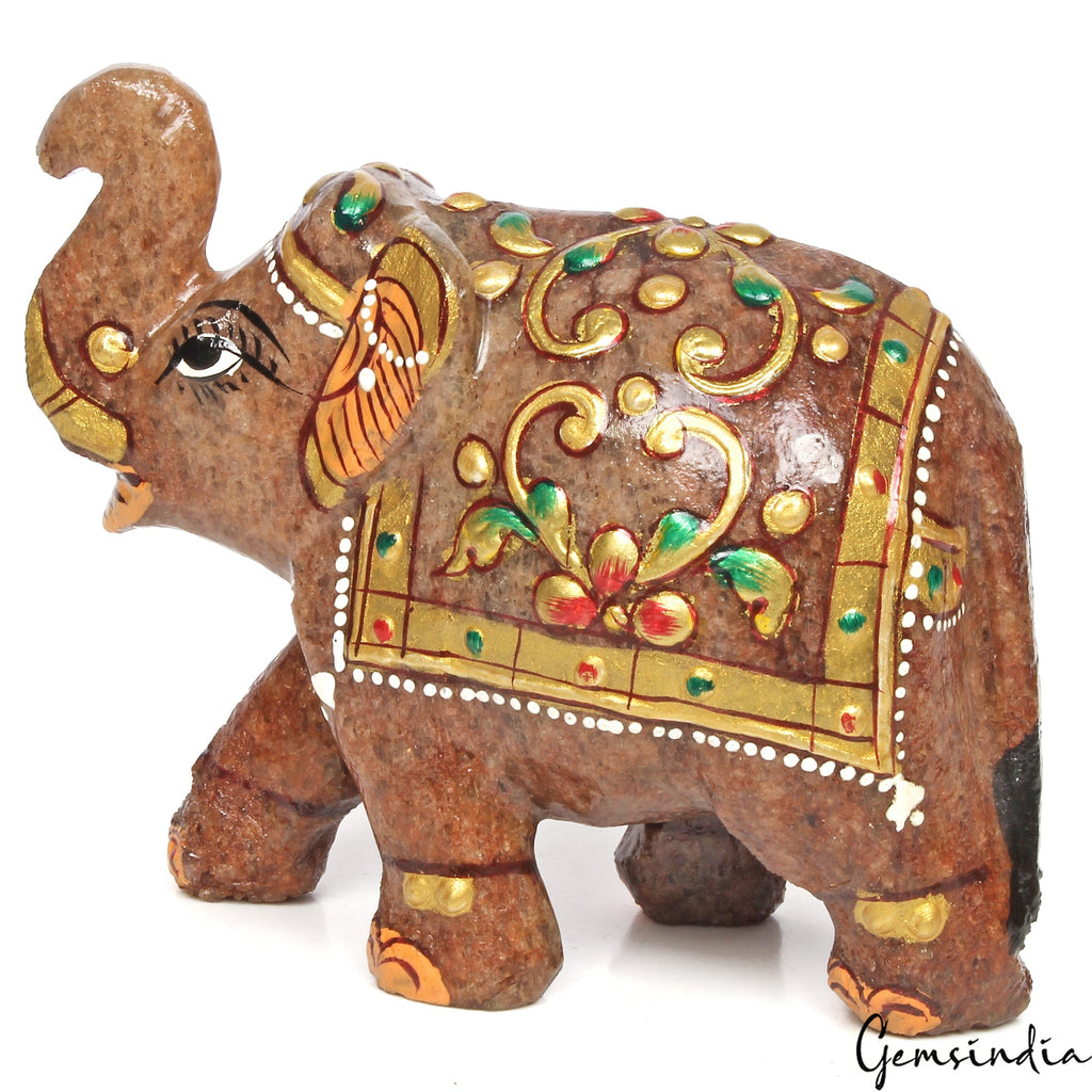 Hand Crafted 1520 Cts Natural Aventurine Trunk Up Elephant Sculpture/Home Decor