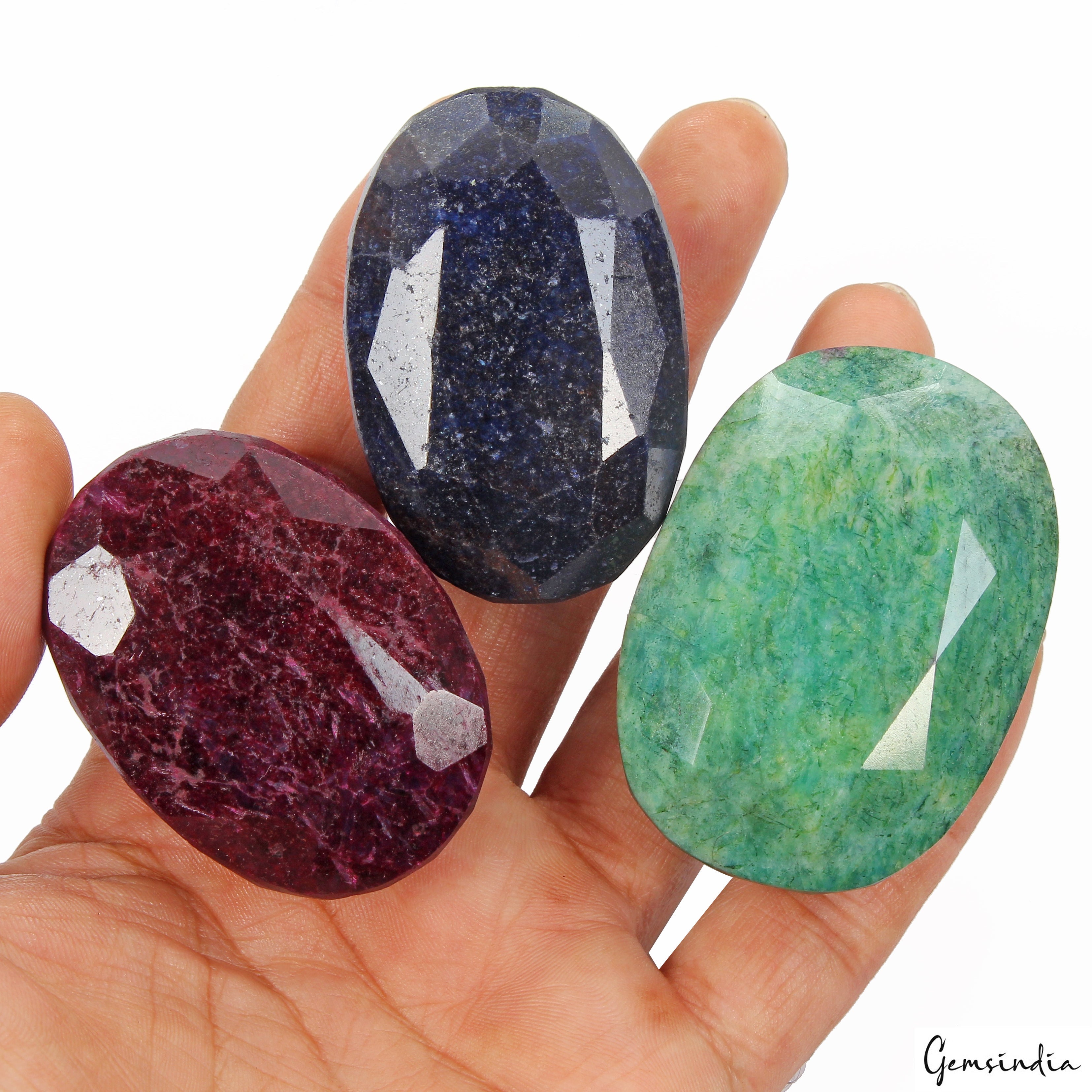 1680 Ct Natural Red Ruby, Blue Sapphire & Green Emerald Loose Gemstone Oval Cut