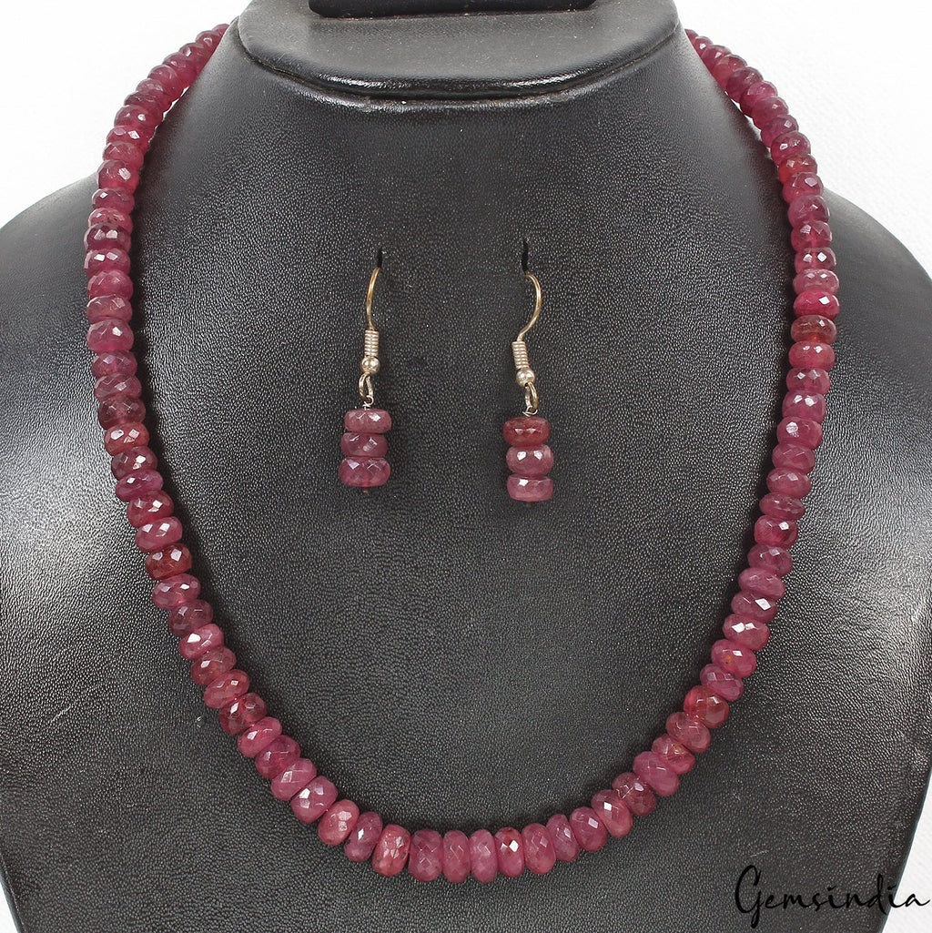 372.80 Cts Natural Red Ruby Gems Round Beaded Single Strand Necklace & Earring