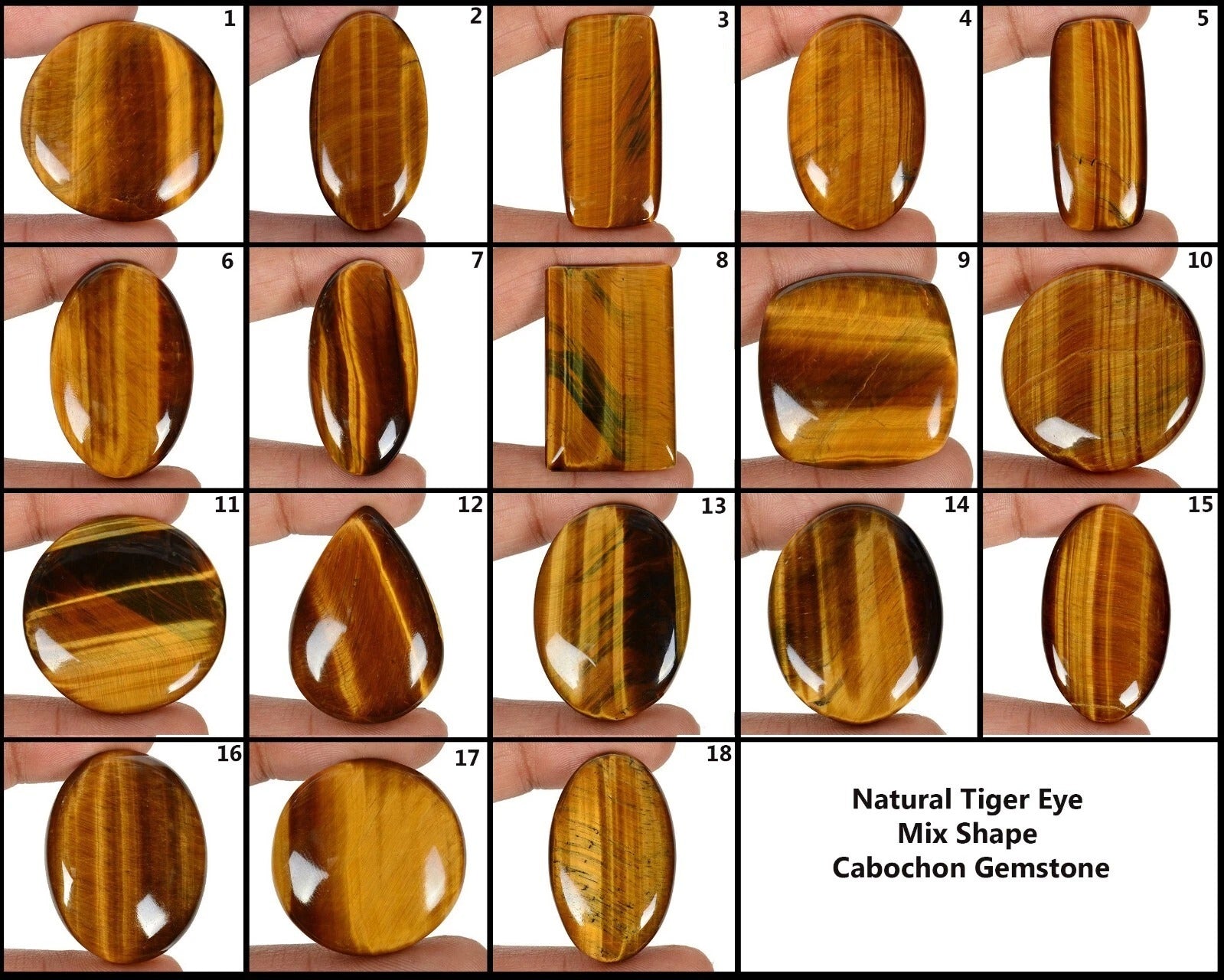 Tiger Eye Lot, Cabochon, Untreated, Yellow — 18 Pieces, 27mm to 52mm, 1100 Ct, Madagascar