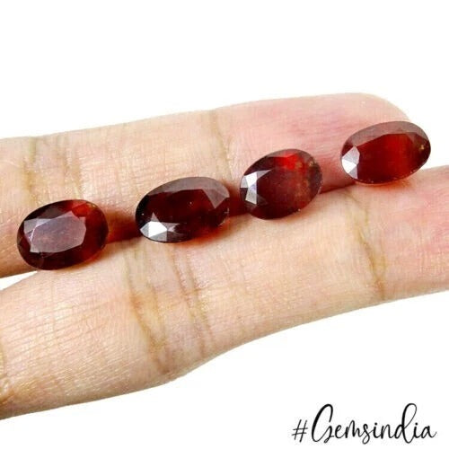 Natural Red Orange Hessonite Garnet Oval Faceted Loose Gems Lot 4Pc/ 15.50 Cts