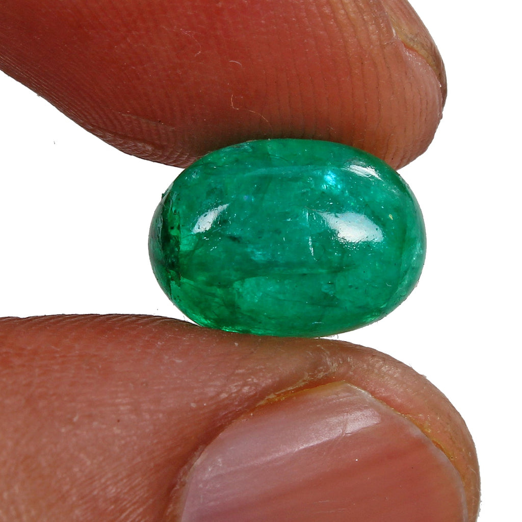 Certified 6.20 Cts Natural Colombian Green Emerald Oval Cab Loose Gem For Ring