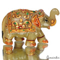 830 Ct Hand Crafted Gold Painted Trunk Up Elephant Natural Aventurine Sculpture