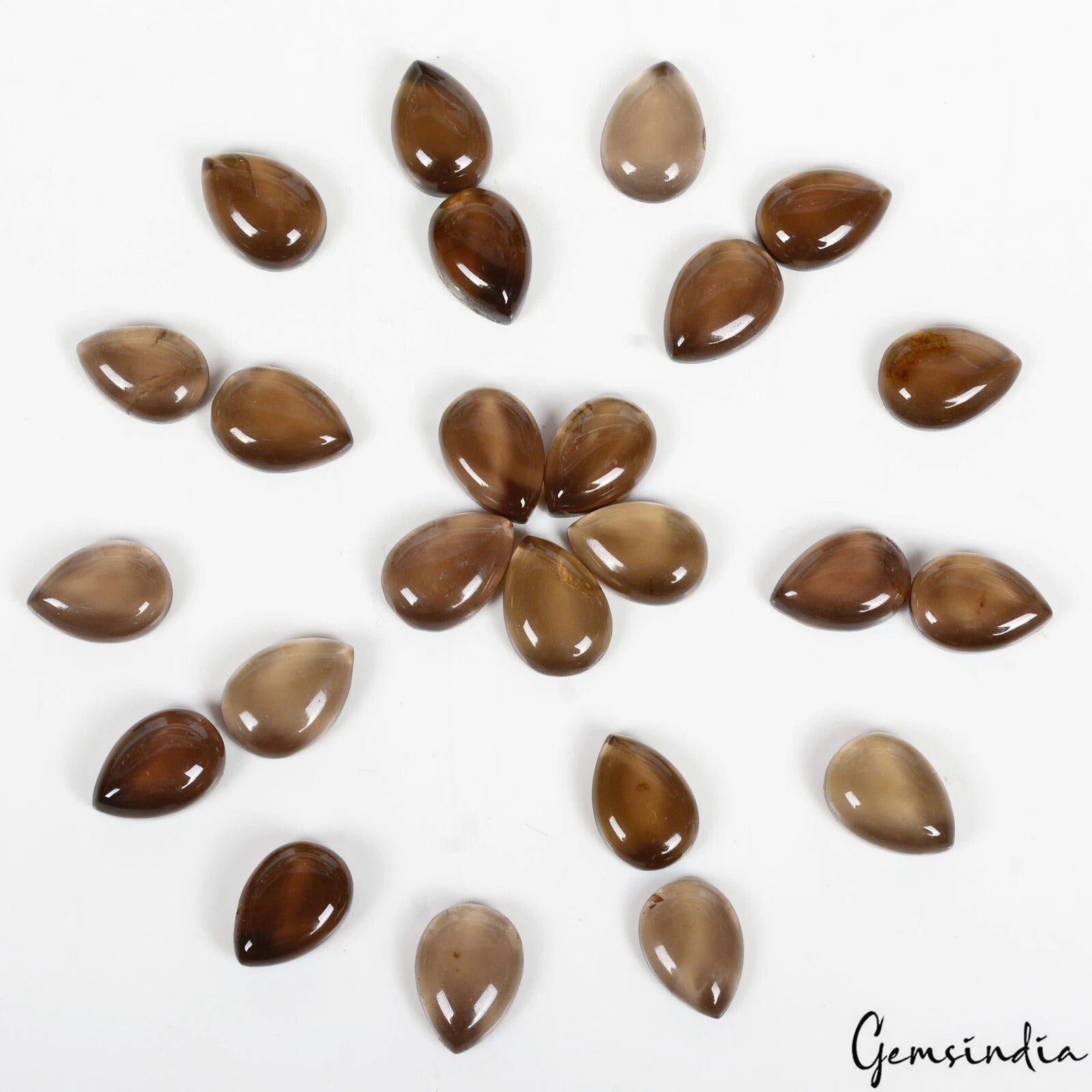 120 Ct/24 Pcs Natural Untreated Smoky Quartz Pear Cab Calibrated 13x9mm Gems Lot
