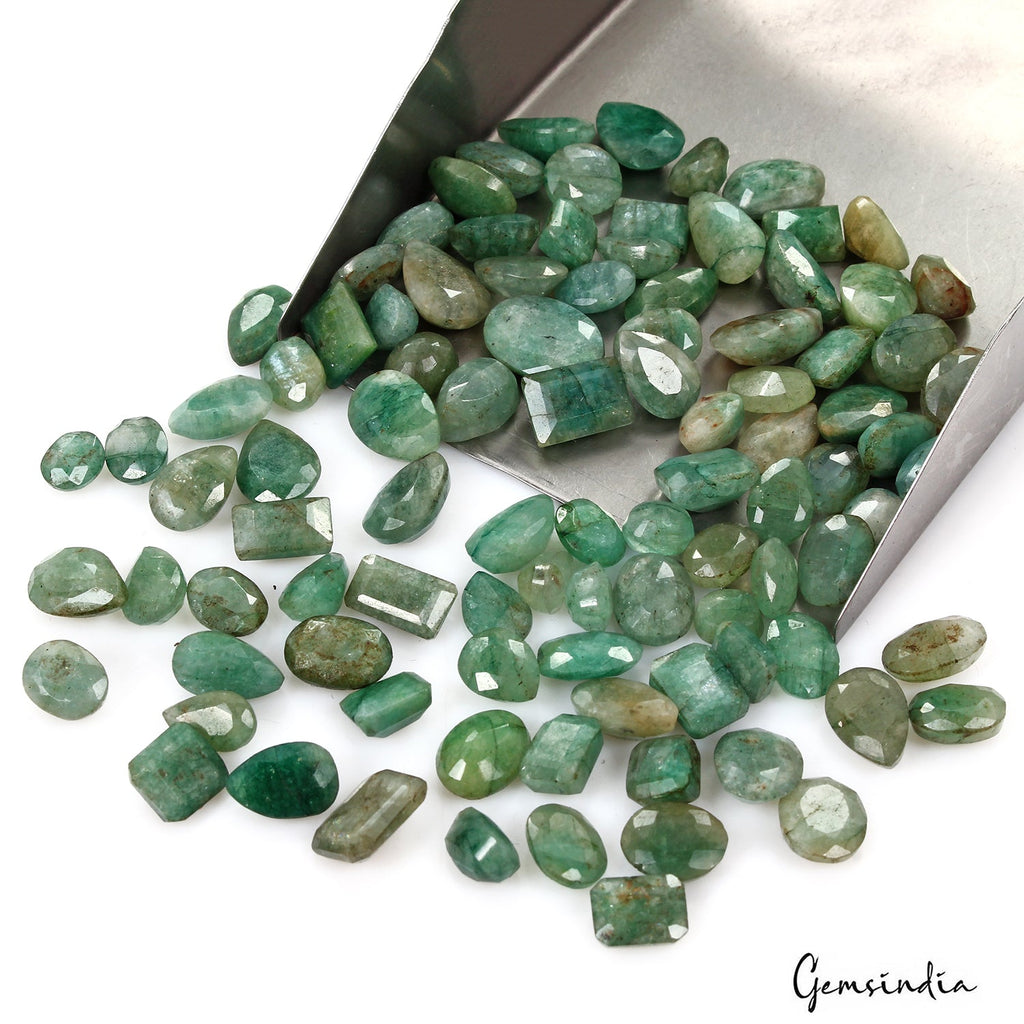 250.00 Ct Natural Green Brazilian Emerald Mix Faceted Loose Gemstone Lot 97 Pcs