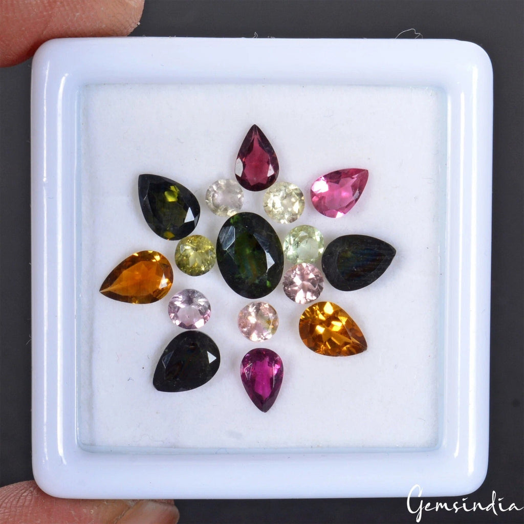 8 Cts/16 Pcs Natural Untreated Multi Color Tourmaline Mixed Cut Gems For Jewelry
