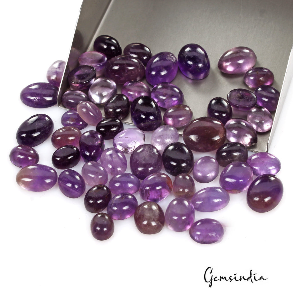 212.40 Ct/55 Pcs Natural Purple Amethyst Wholesale Lot Oval Cabochon Gemstones