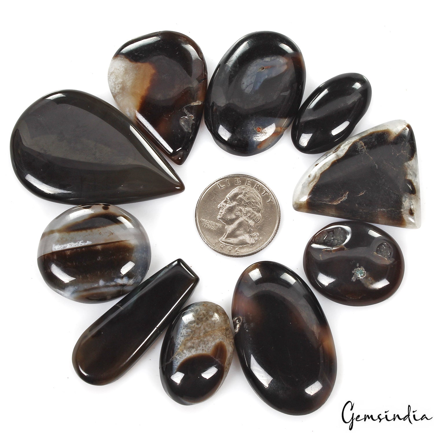 560 Ct/10 Pcs Natural Untreated Bi-Color Onyx Mixed Cabochon Loose Gems Lot