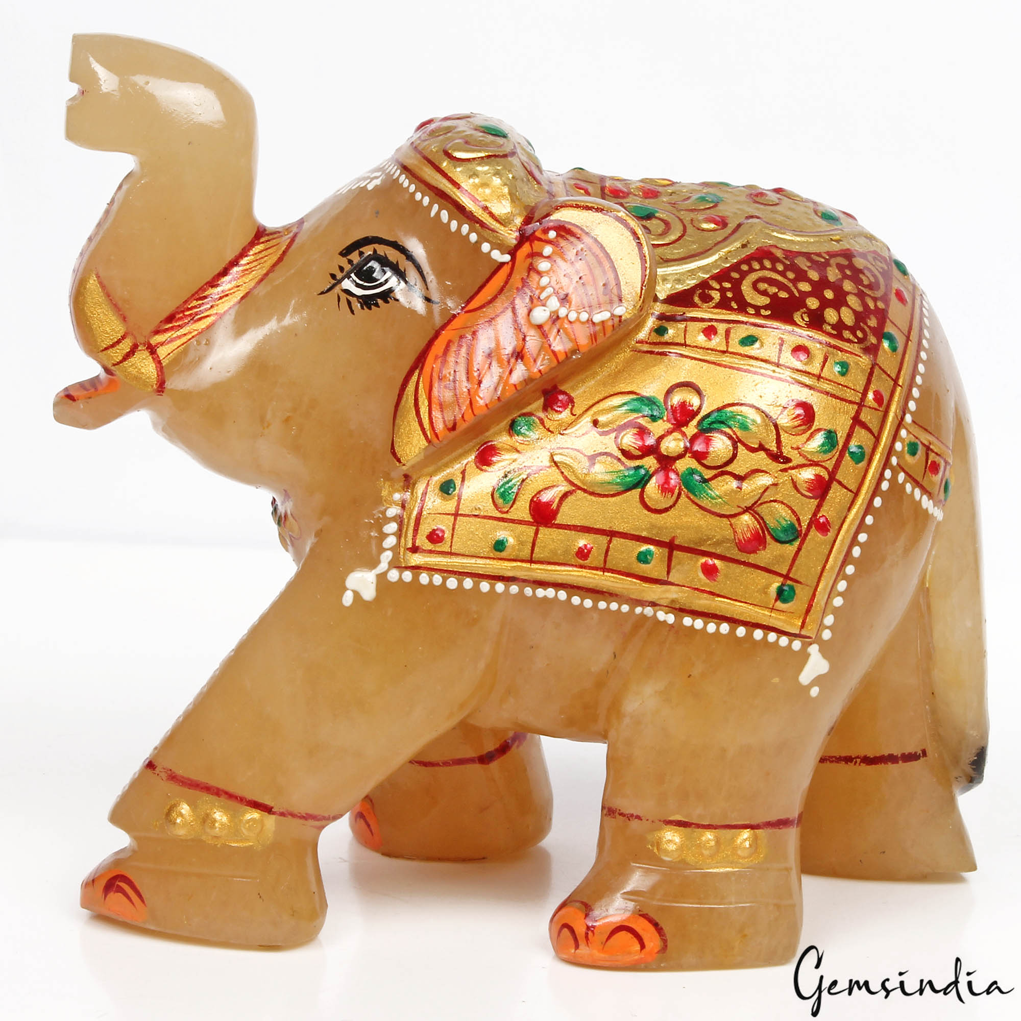 Aventurine Elephant Figurine, Gold — 114x82x57 mm, 3080 Ct