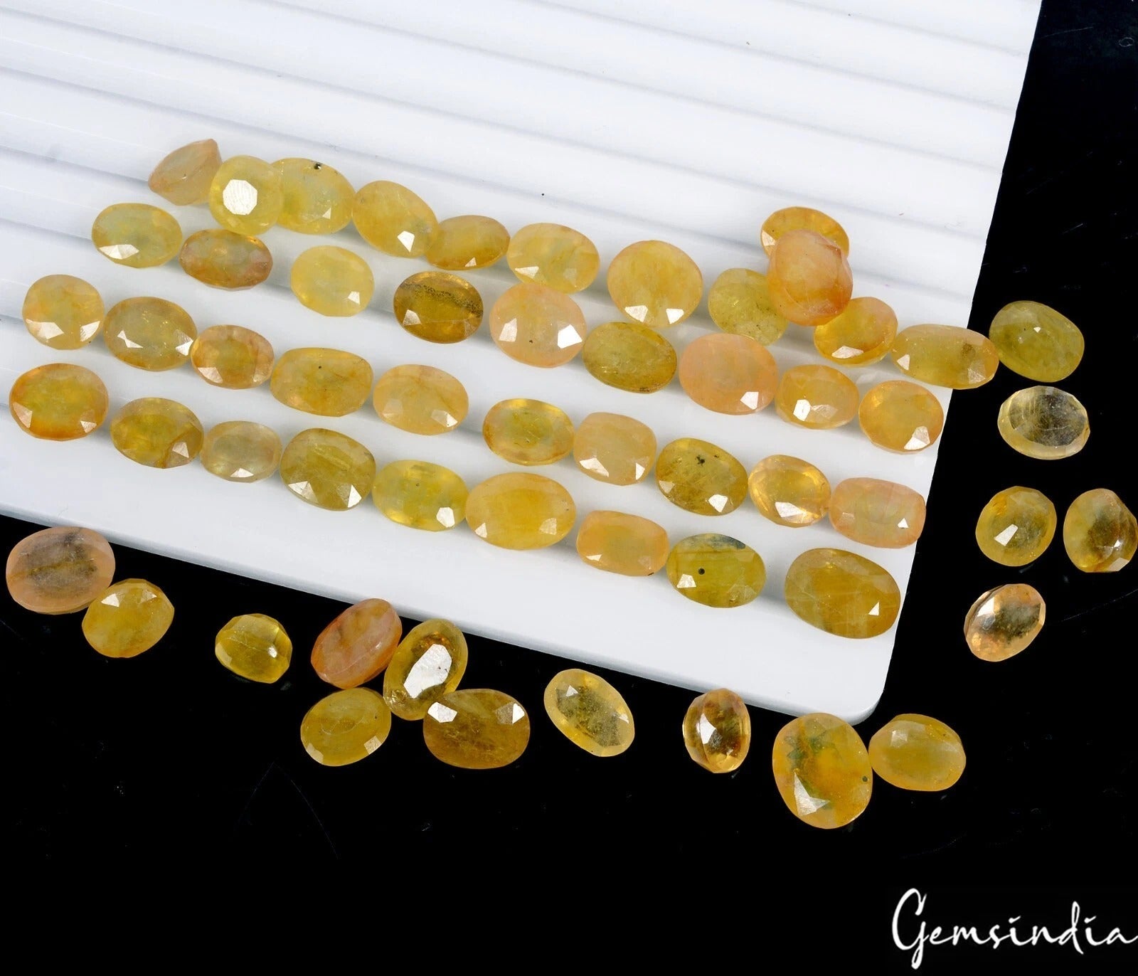 200 Ct Natural Untreated Ceylon Yellow Sapphire Oval Cut Loose Gemstones~56 Pcs