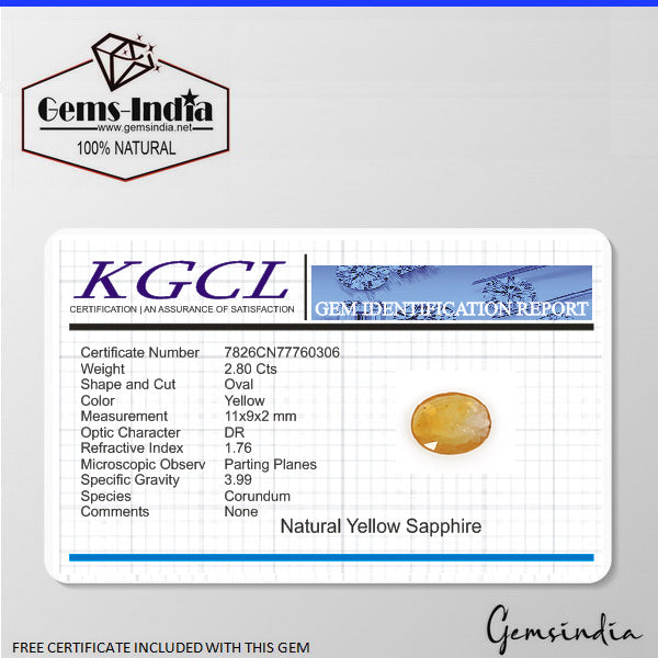 Ceylon Sapphire Loose Gemstone, Untreated, Yellow — 11x9x2 mm, 2.80 Ct, Sri Lanka