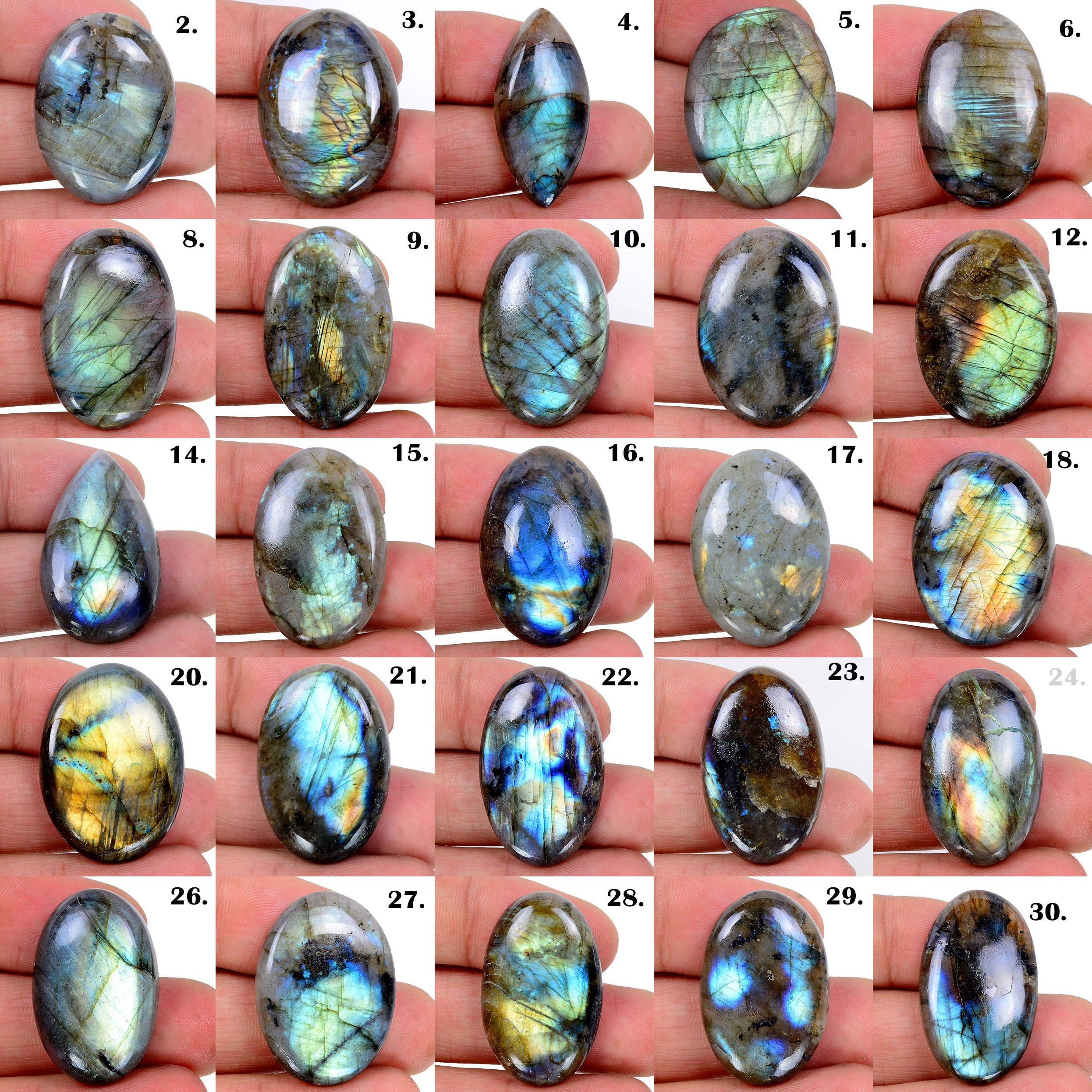 1500 Ct/36 Pcs Natural Multi color Labradorite Mix Cabochon Untreated Gemstones