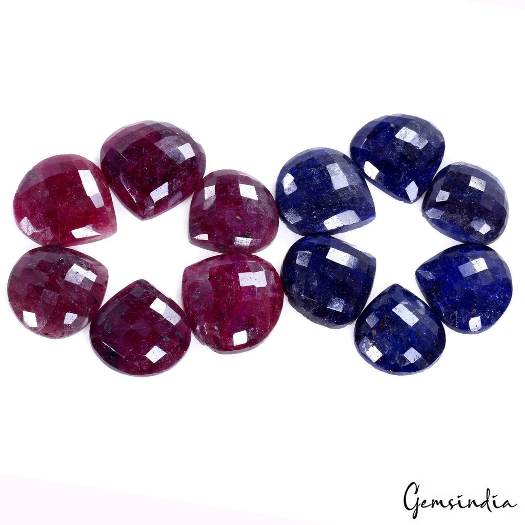 370 Cts/12 Pcs Natural Red Ruby Blue Sapphire Heart/Pear Checker Cut Loose Gems