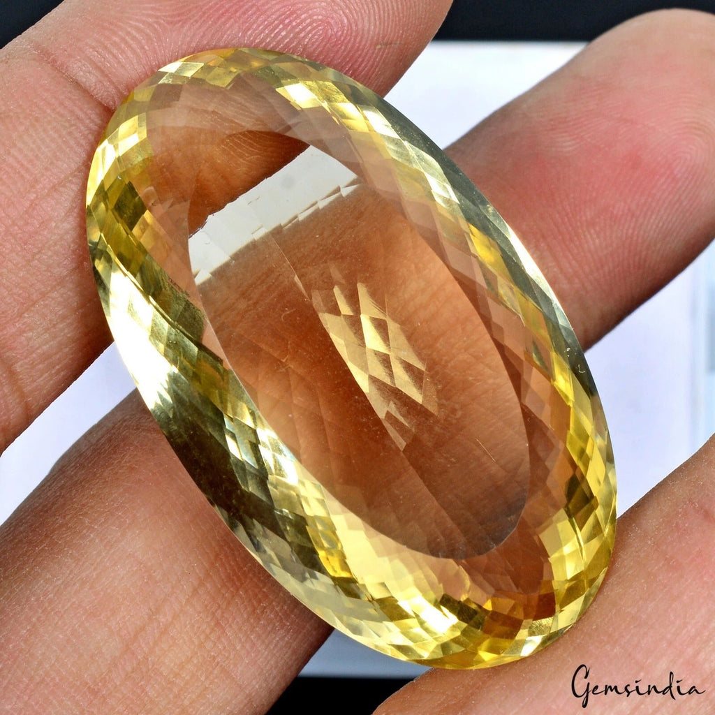 Certified 96.70 Cts Natural Untreated Brazilian Yellow Citrine Oval Cut Rare Gem