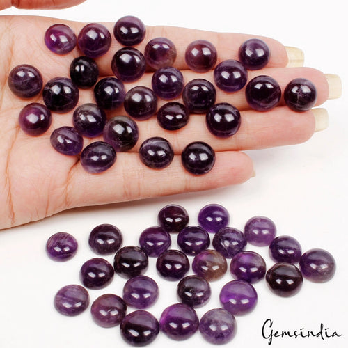Amethyst Lot, Cabochon, Untreated, Purple — 50 Pieces, 11mm to 12mm, 270 Ct, Brazil