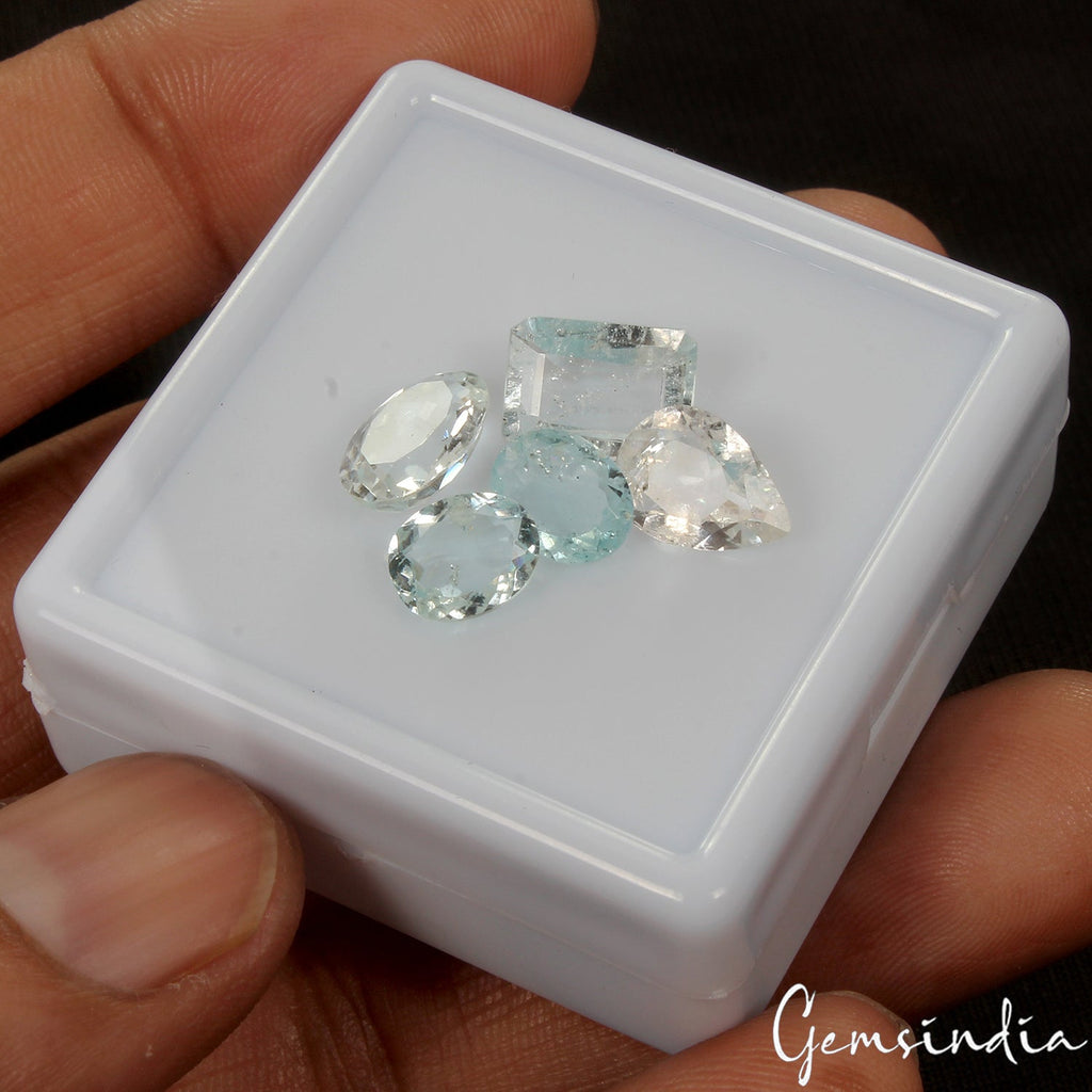 5 Pcs Natural Blue Aquamarine 7-10mm Mix Faceted Cut Loose Gemstones~ 8.40 Cts