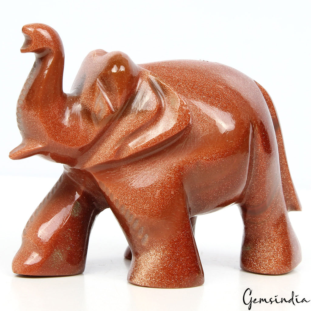 Handmade Natural Glittering Sunstone Elephant Statue 500 Ct Sculpture ~1.8" Tall