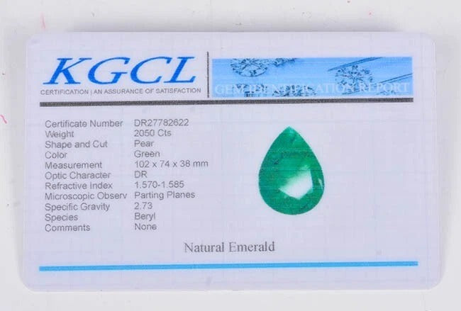 700Ct Natural Green Brazilian Emerald Pear Cut Faceted Earth Mined Certified Gem