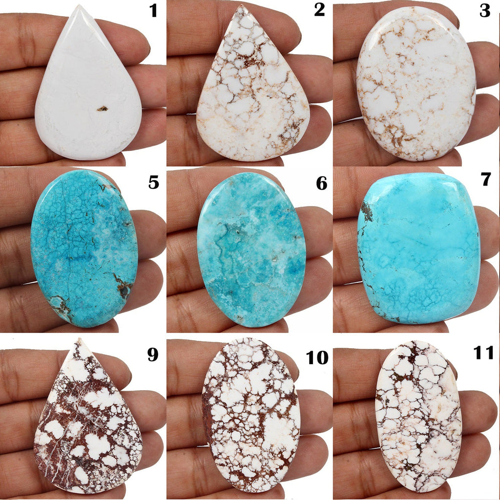 AAA 1900 Ct Natural White Buffalo/Blue Turquoise Designer Mix Cabochon Gemstones