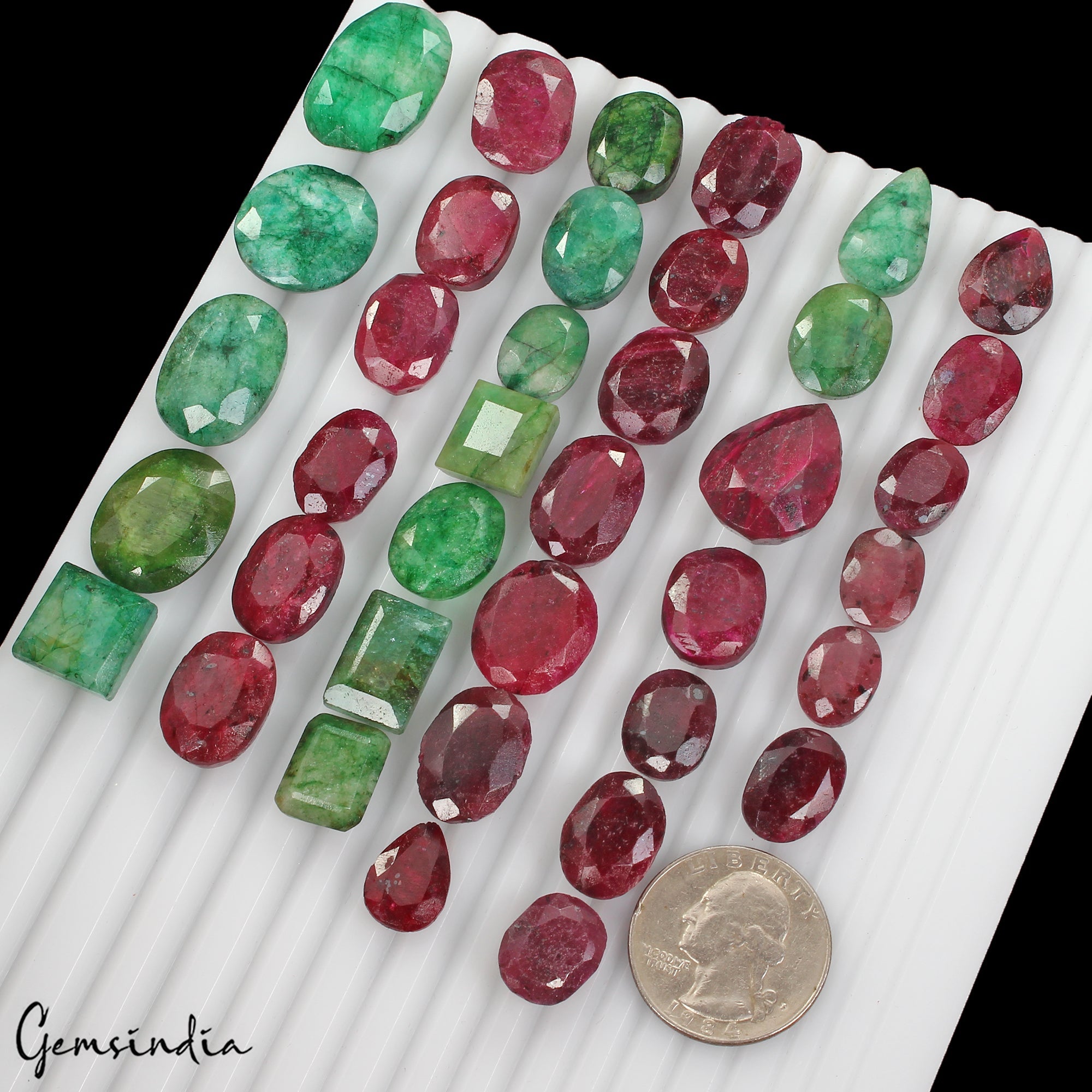 550 Cts/38 Pcs Natural Green Emerald Red Ruby Mixed Cut Loose Wholesale Gems Lot
