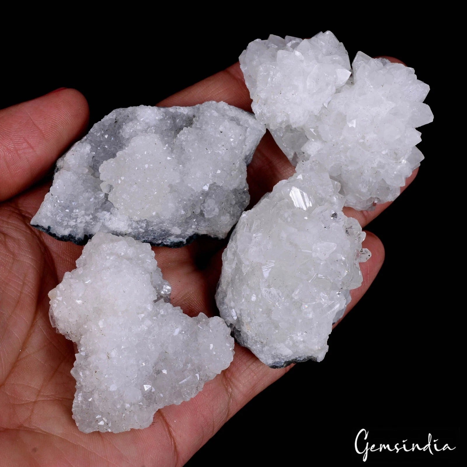 1240 Cts/4 Pcs Natural White Apophyllite Druzy Healing Crystal Mineral Raw Gems