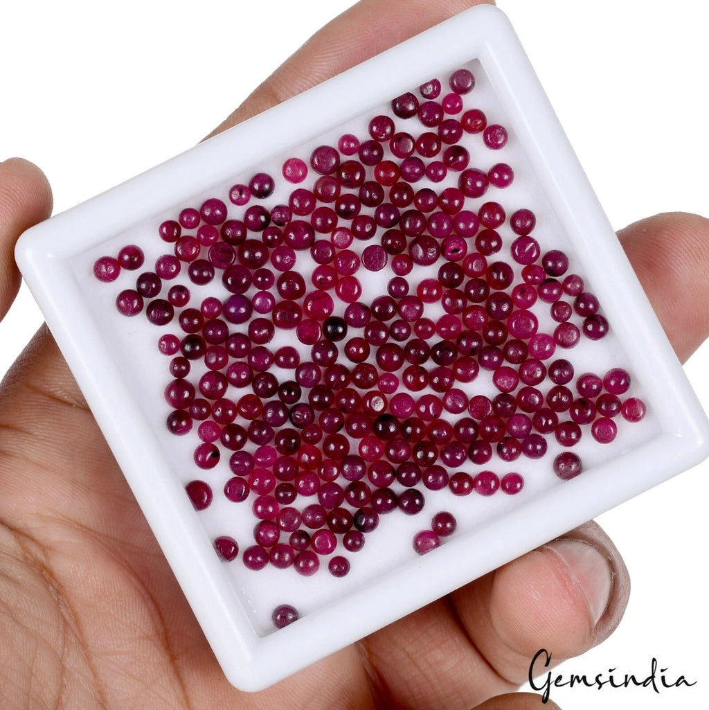 39.90 Ct/225 Pcs Natural Dark Red Ruby Round Cab Loose Jewelry Setting Size Gems