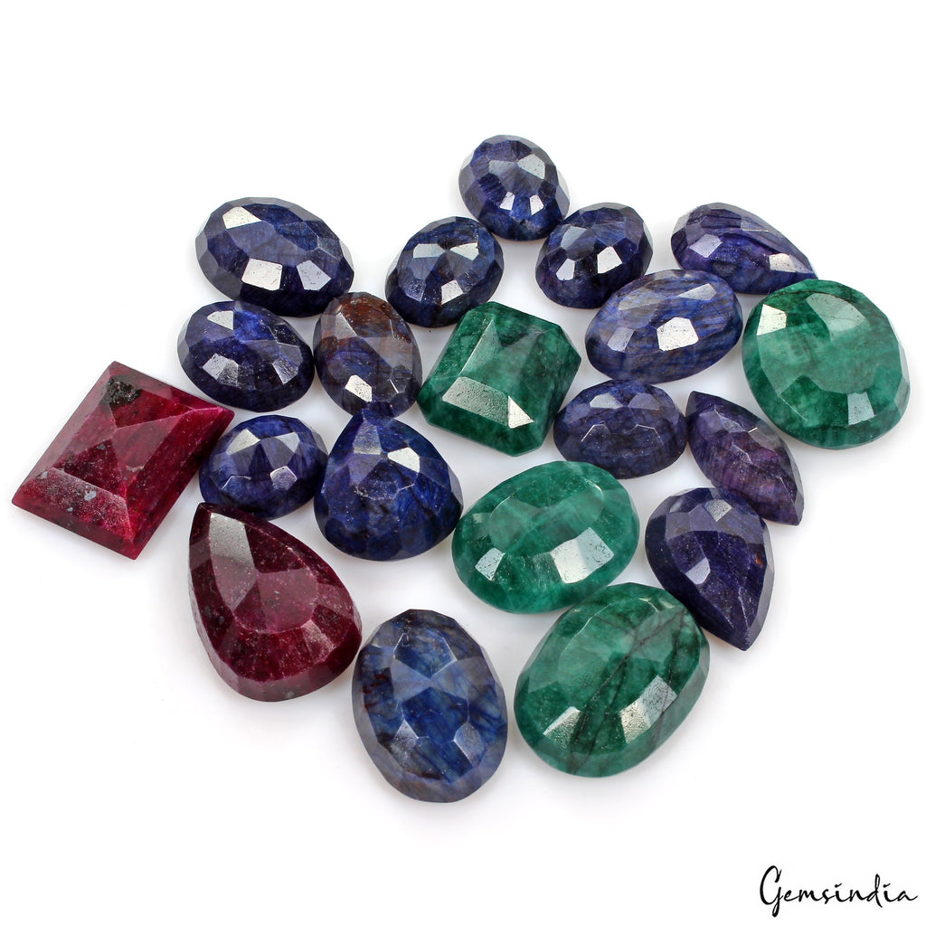 1085 Ct Certified Ruby Emerald Sapphire Mix Cut Loose 21-35mm Gemstones Lot~20Pc