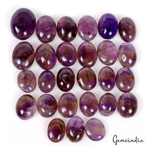 Amethyst Lot, Cabochon, Oval Cabochon, Untreated — 27 Pieces, 8mm to 14mm, 81.15 Ct, Brazil