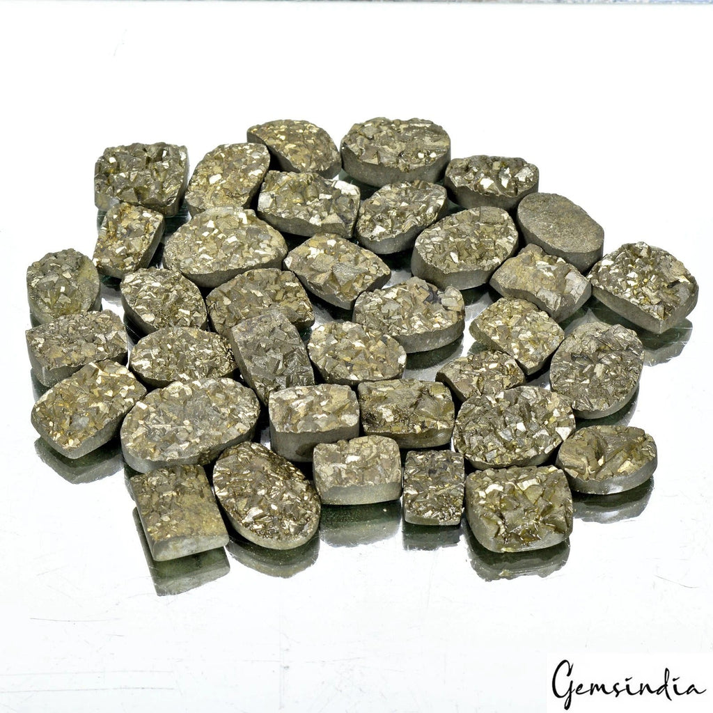 1530 Ct Natural Untreated Gold Pyrite Mix Cut Druzy Gems Lot 36 Pcs For Jewelry