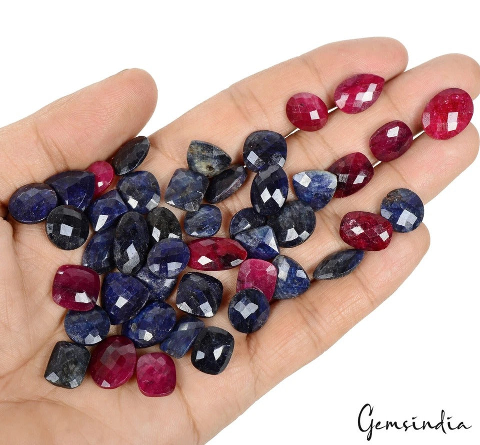 300 Ct Natural Ruby Sapphire Mix Checker Cut 10-17mm Loose Gemstones For Jewelry