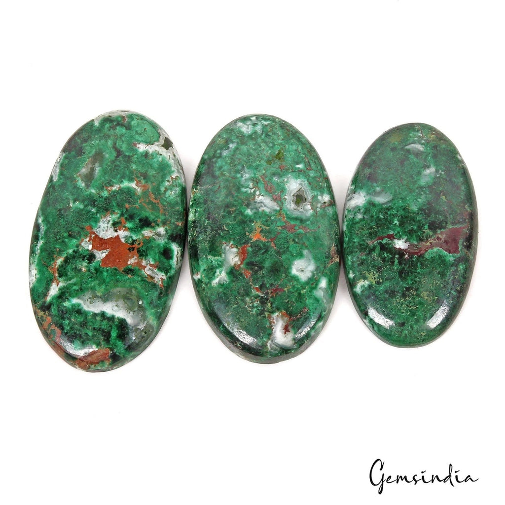 128.30 Ct Natural Malachite Chrysocolla 33-39mm Oval Huge Cabochon Gemstones~3Pc
