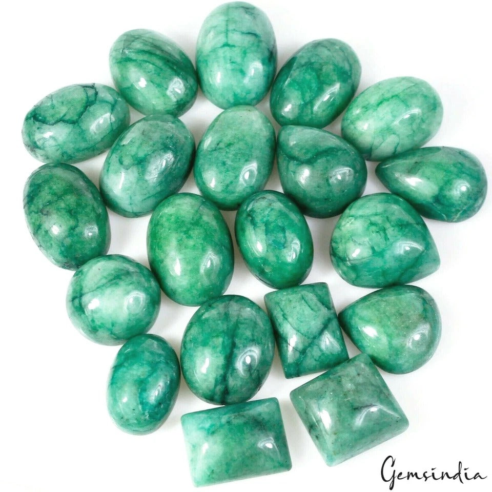 Emerald Lot, Cabochon, Color Enhanced, Green — 20 Pieces, 19mm to 27mm, 750 Ct, Brazil