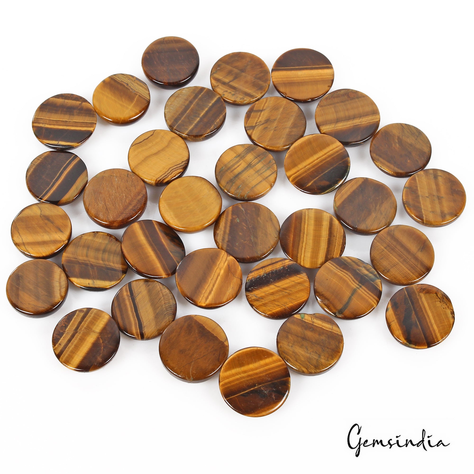 630 Ct/30 Pcs Natural Untreated Tiger Eye Round Cab Loose Gems Lot For Jewelry