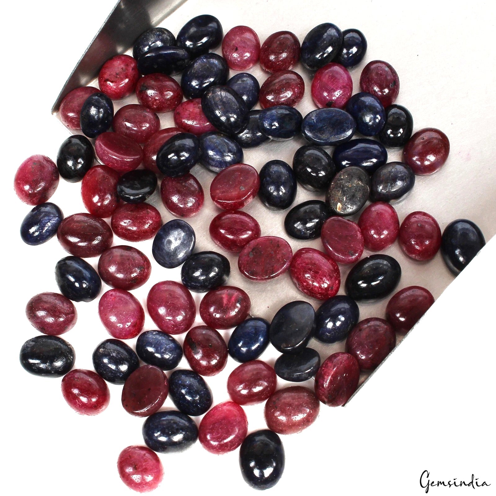 Natural Oval Cabochon Ruby & Sapphire Loose Gemstones Lot 400 Ct 9-12mm 80 Pcs
