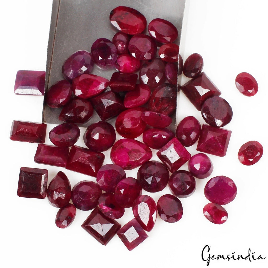 Certified 192.80 Cts/50 Pcs Natural Red Ruby Mix Cut 7-13mm Gems Lot For Jewelry