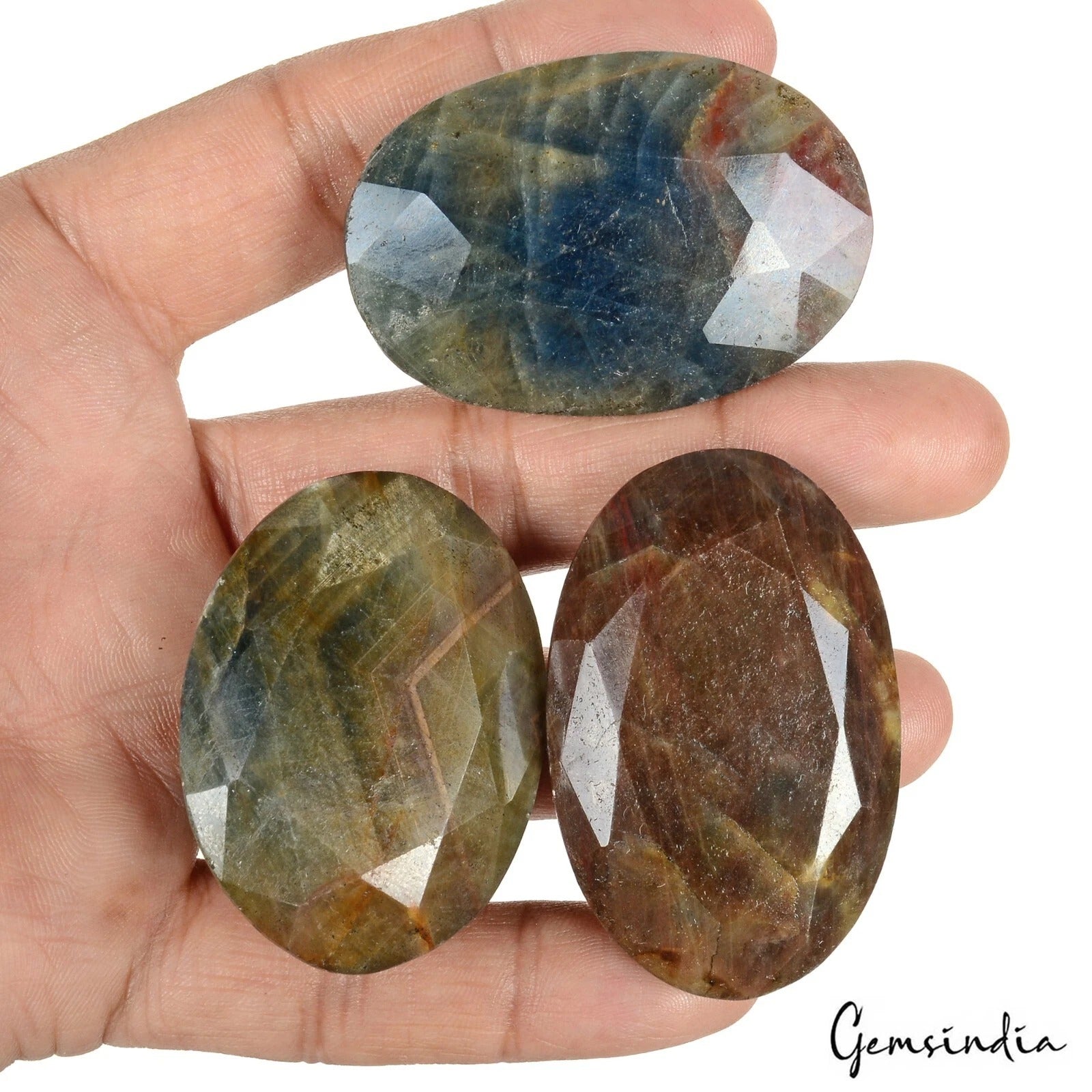 Blue Sapphire Lot, Loose Gemstone, Untreated, Brown — 3 Pieces, 47mm to 50mm, 1020 Ct
