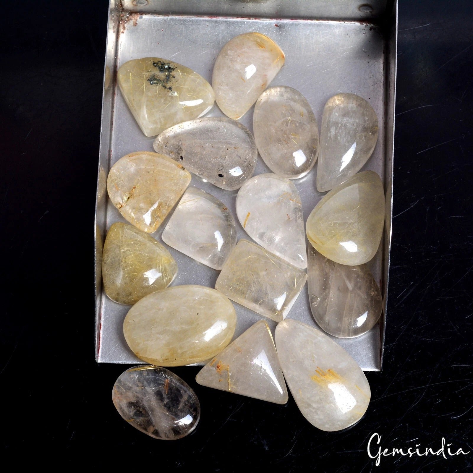 400 Ct Natural Golden Wire Rutile Quartz Mix Cabochon Untreated Gemstones~