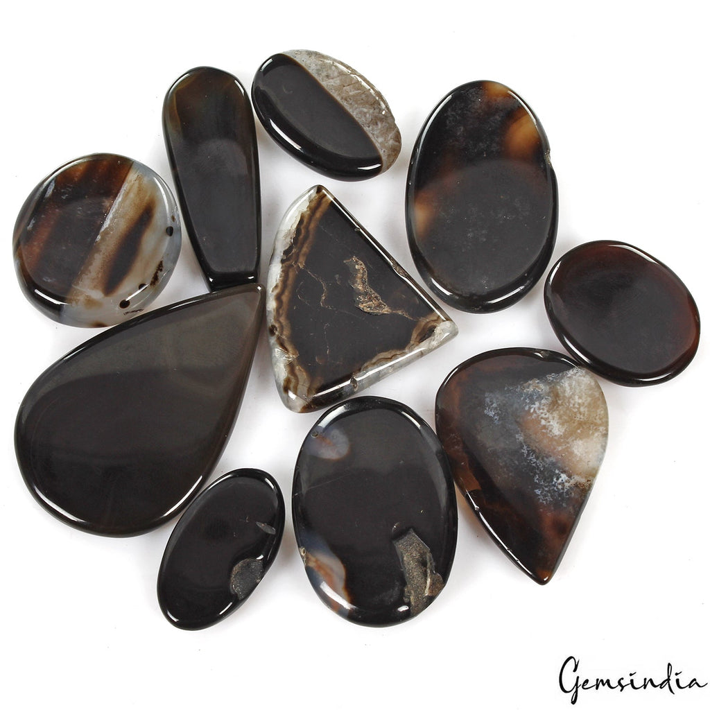 560 Ct/10 Pcs Natural Untreated Bi-Color Onyx Mixed Cabochon Loose Gems Lot