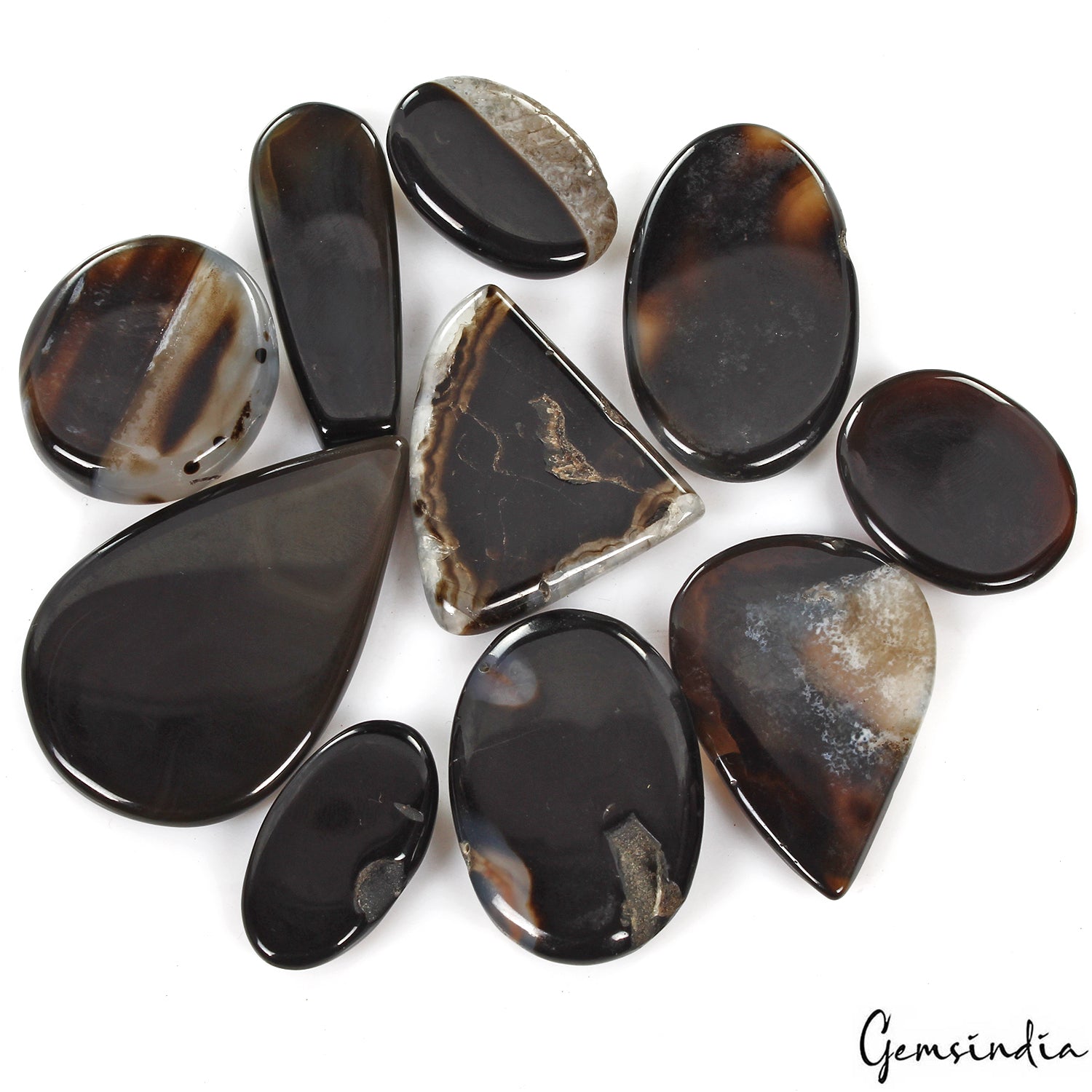 560 Ct/10 Pcs Natural Untreated Bi-Color Onyx Mixed Cabochon Loose Gems Lot
