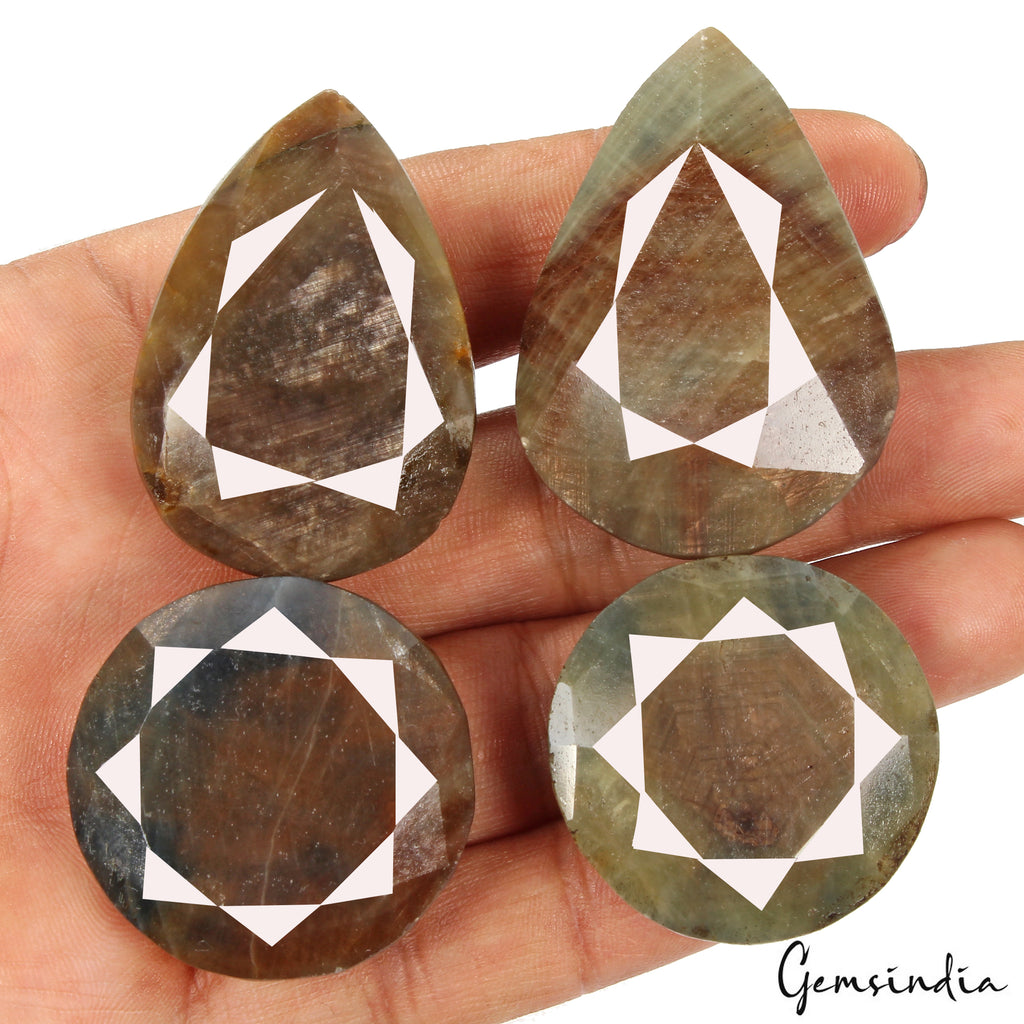 Sapphire Lot, Loose Gemstone, Round & Pear Cut, Untreated — 4 Pieces, 33mm to 47mm, 920 Ct, Madagascar