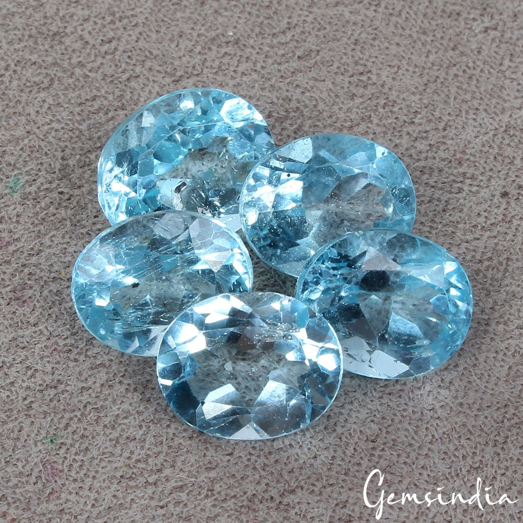 23.40Ct/5 Pcs Natural Sky Blue Topaz Brazil Oval Cut Certified 10-11mm Gemstones